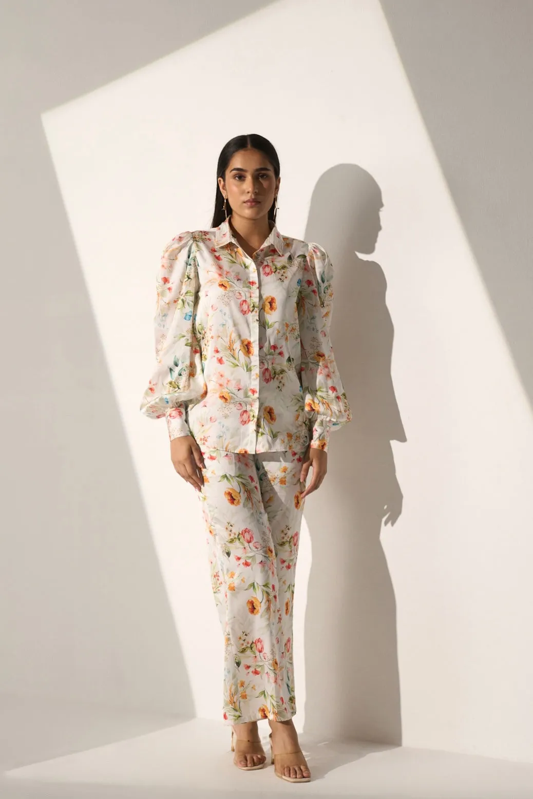 White Women's Floral Printed Co-ord Set