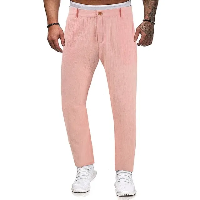 Wiaofellas 2YK Breathable Loose Sweatpants Spring Button-up Cotton Linen Trousers Male 2023 Streetwear Men Solid Pants Clothing 2023