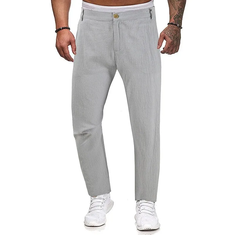 Wiaofellas 2YK Breathable Loose Sweatpants Spring Button-up Cotton Linen Trousers Male 2023 Streetwear Men Solid Pants Clothing 2023