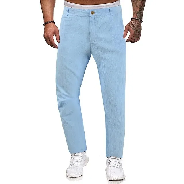 Wiaofellas 2YK Breathable Loose Sweatpants Spring Button-up Cotton Linen Trousers Male 2023 Streetwear Men Solid Pants Clothing 2023