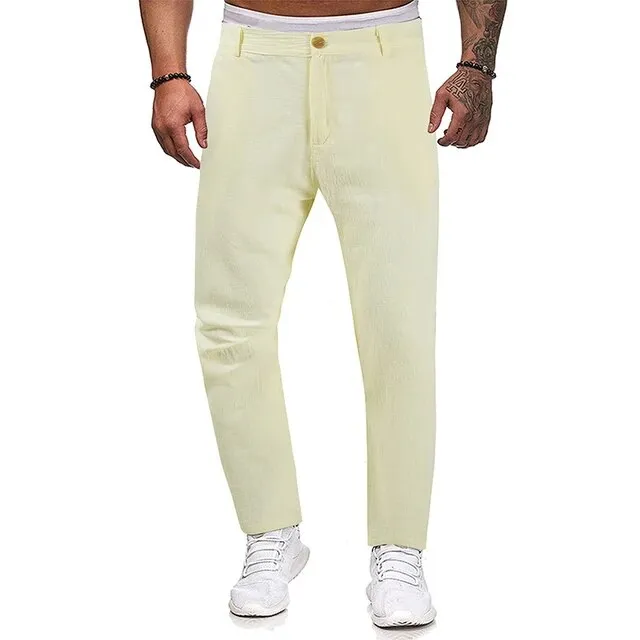 Wiaofellas 2YK Breathable Loose Sweatpants Spring Button-up Cotton Linen Trousers Male 2023 Streetwear Men Solid Pants Clothing 2023