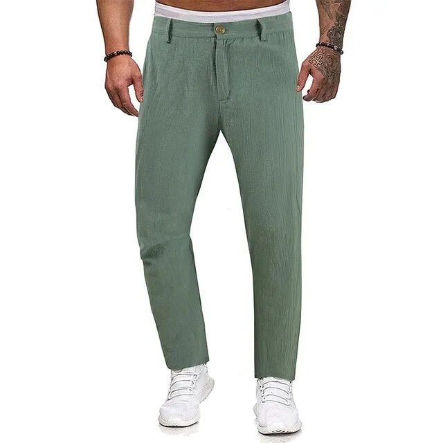 Wiaofellas 2YK Breathable Loose Sweatpants Spring Button-up Cotton Linen Trousers Male 2023 Streetwear Men Solid Pants Clothing 2023