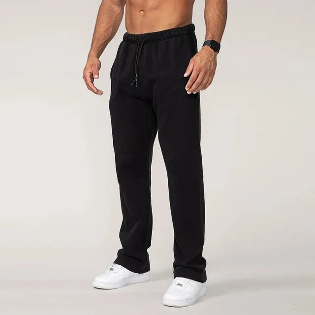 Wiaofellas Casual Pure Cotton Sports Sweatpants Streetwear Men's Solid Pockets Trousers Spring Autumn Mid Waist Drawstring Long Pants