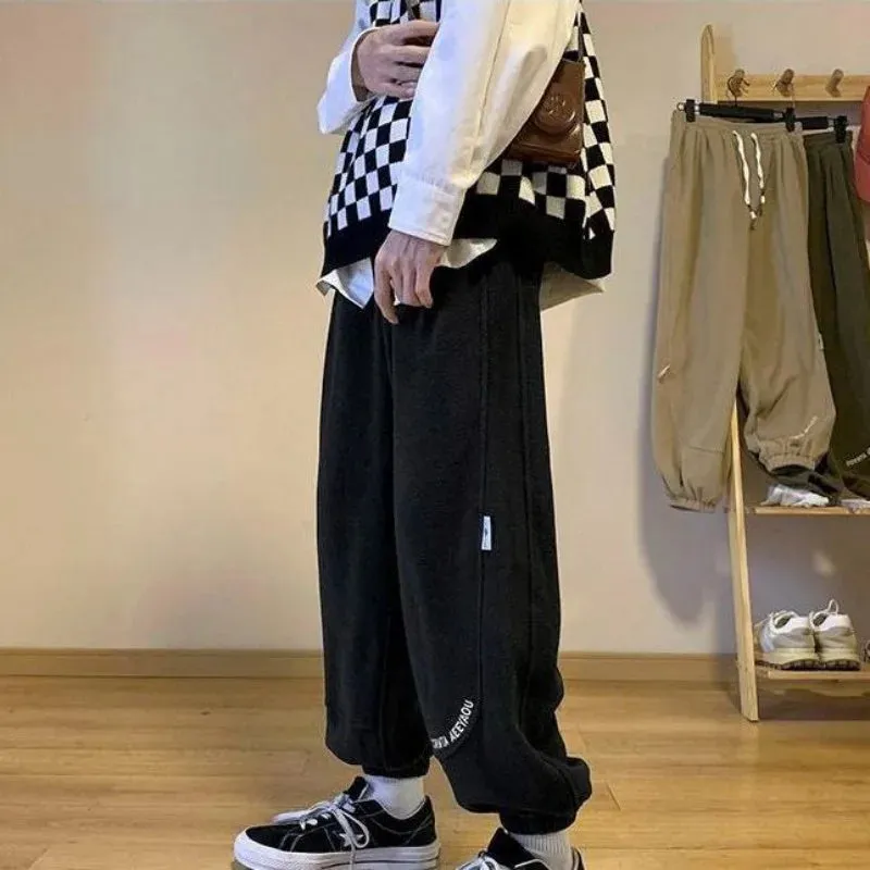 Wiaofellas Men's Sweatpants Baggy Joggers Oversized Streetwear Harem Fleece Pants Winter Casual Baggy Sports Straight Patchwork Trousers