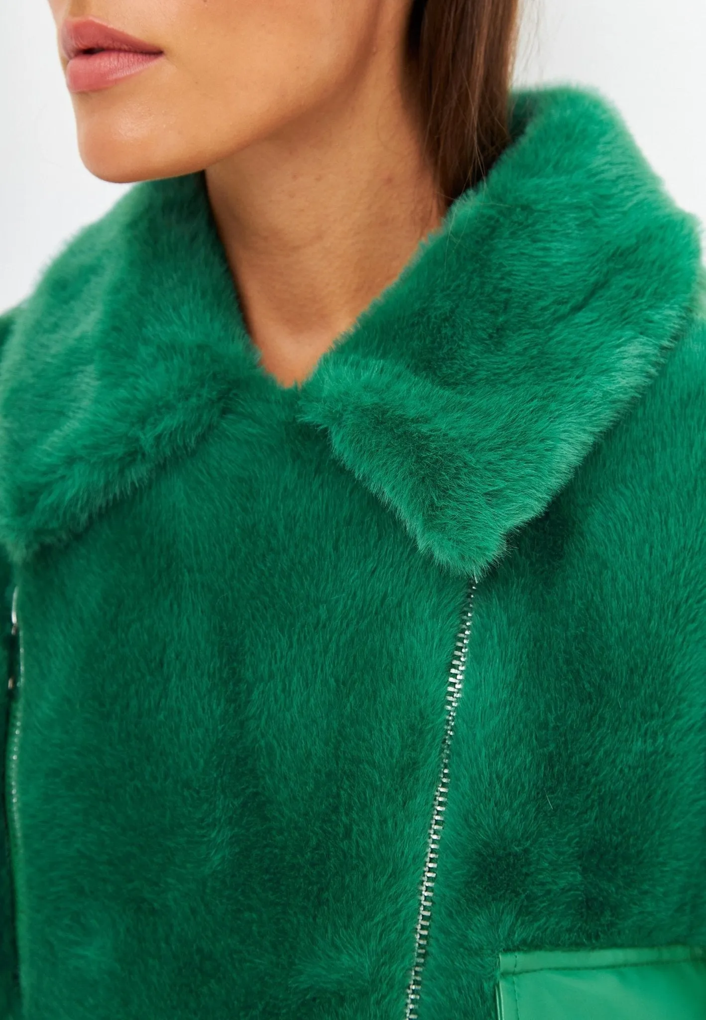 Winter Colourful Faux Fur Jacket -  Green