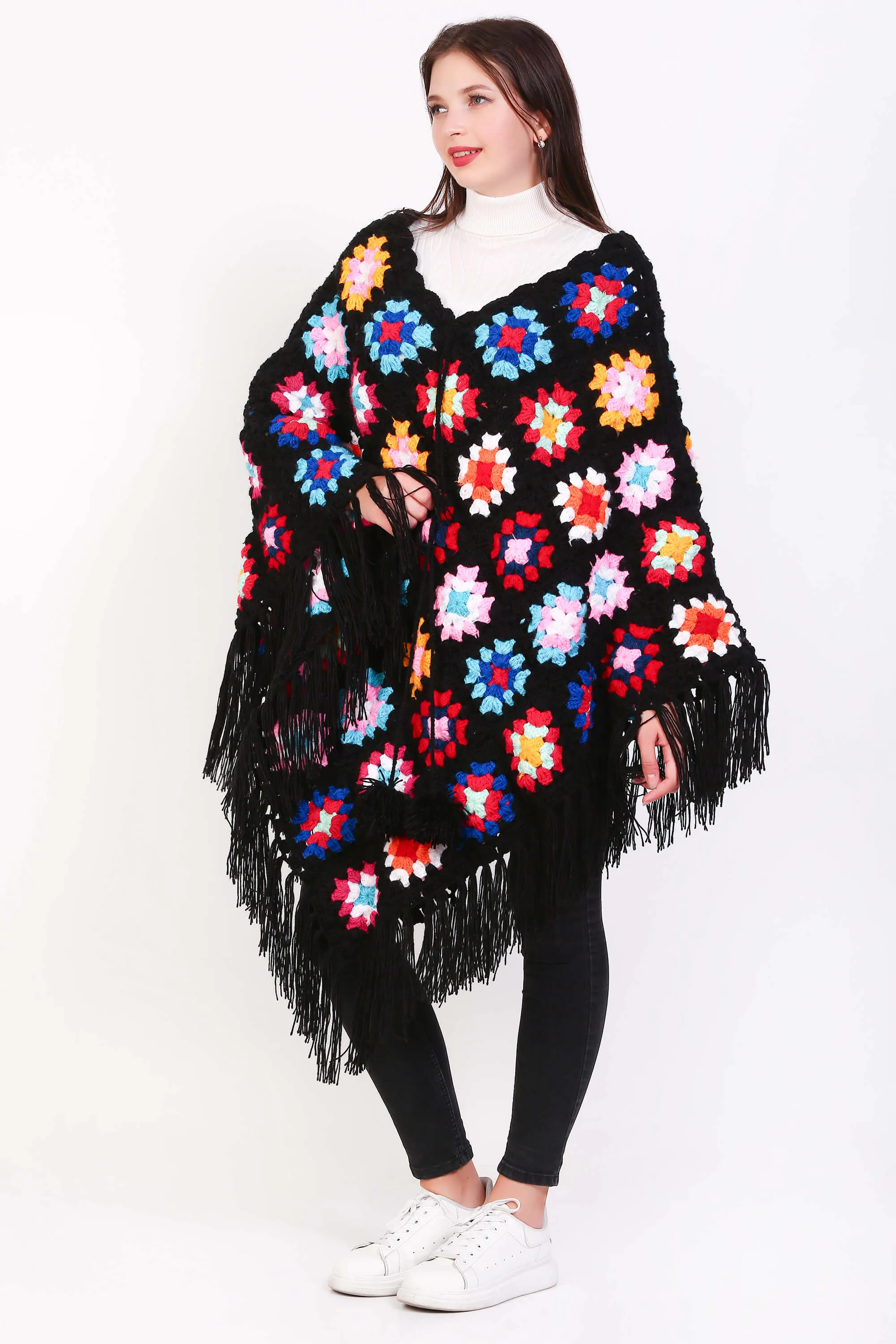 Winter Women's Crochet Sweater Boho Poncho