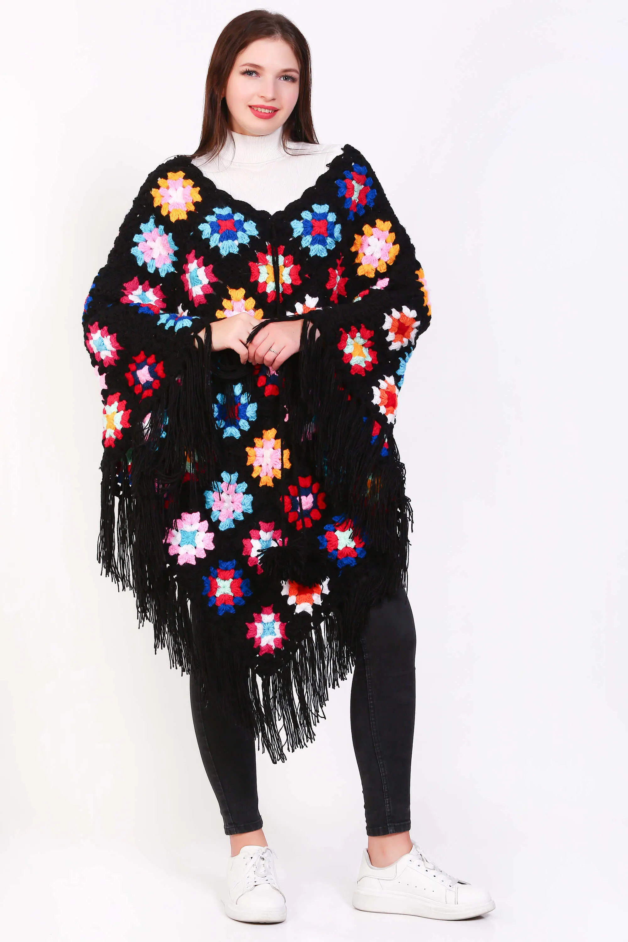 Winter Women's Crochet Sweater Boho Poncho