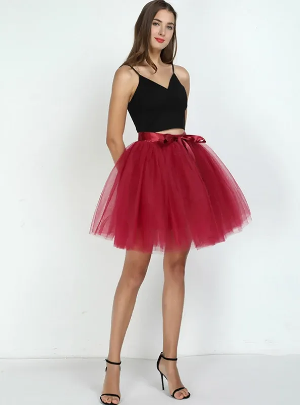 WOMENS 7 LAYERS MIDI TULLE SKIRT FASHION TUTU SKIRTS