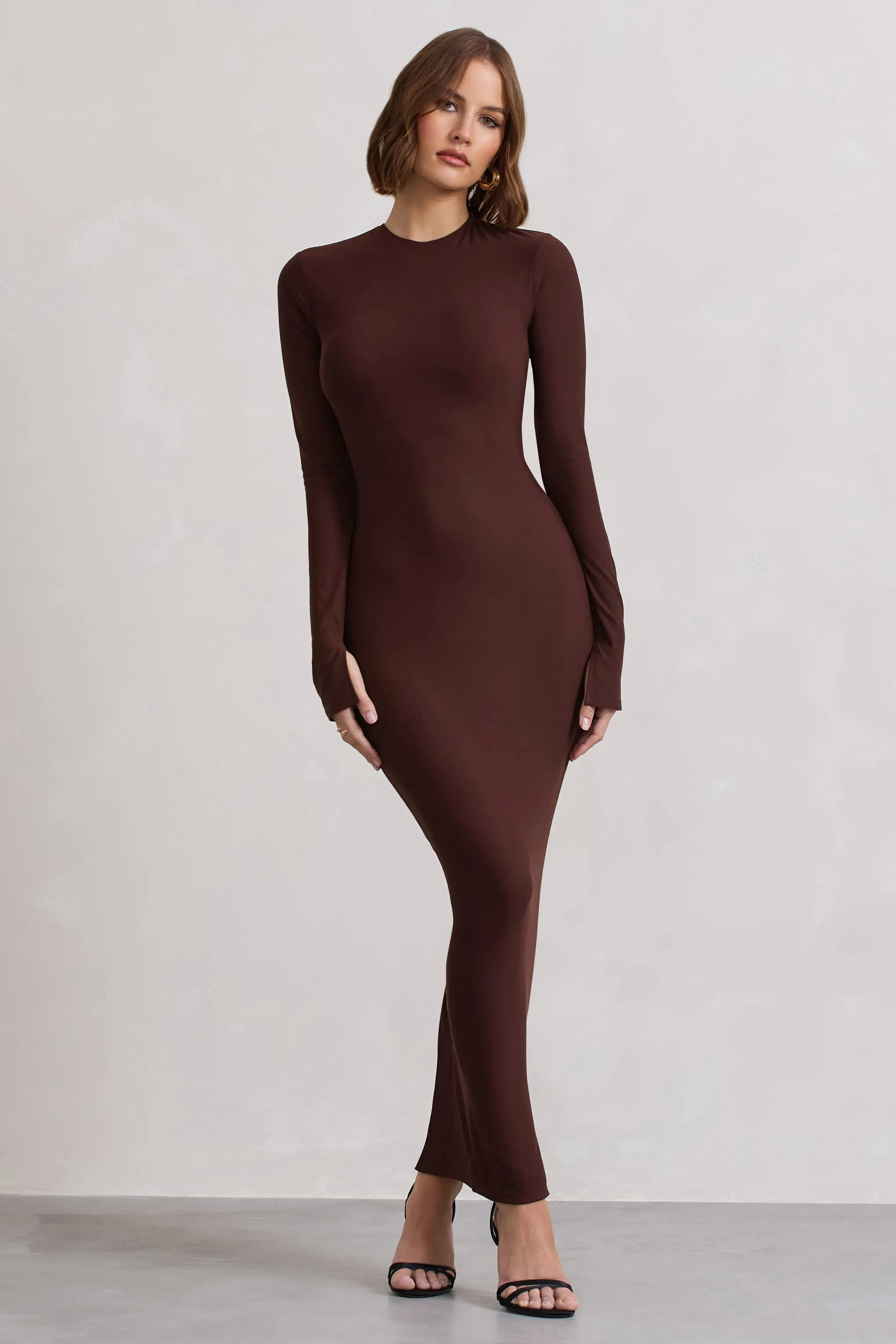 Wonder | Chocolate Brown Bodycon Long-Sleeve Maxi Dress