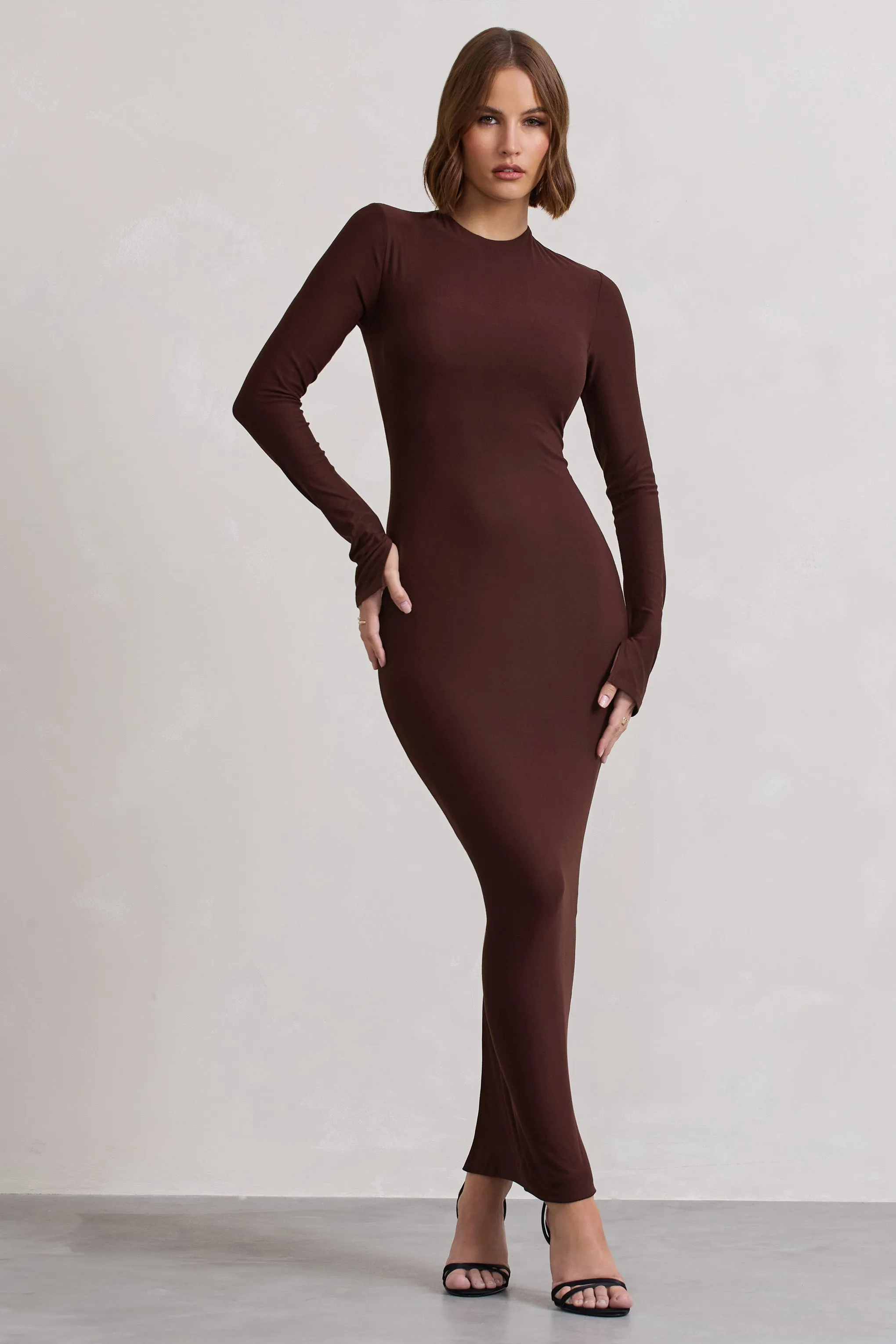 Wonder | Chocolate Brown Bodycon Long-Sleeve Maxi Dress