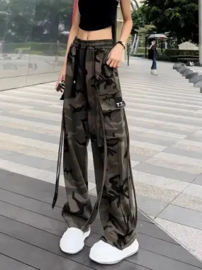 Y2k Vintage Camouflage Cargo Pants Women Hipppie Kpop Oversize Baggy Sweatpants Harajuku Streetwear Wide Leg Trousers