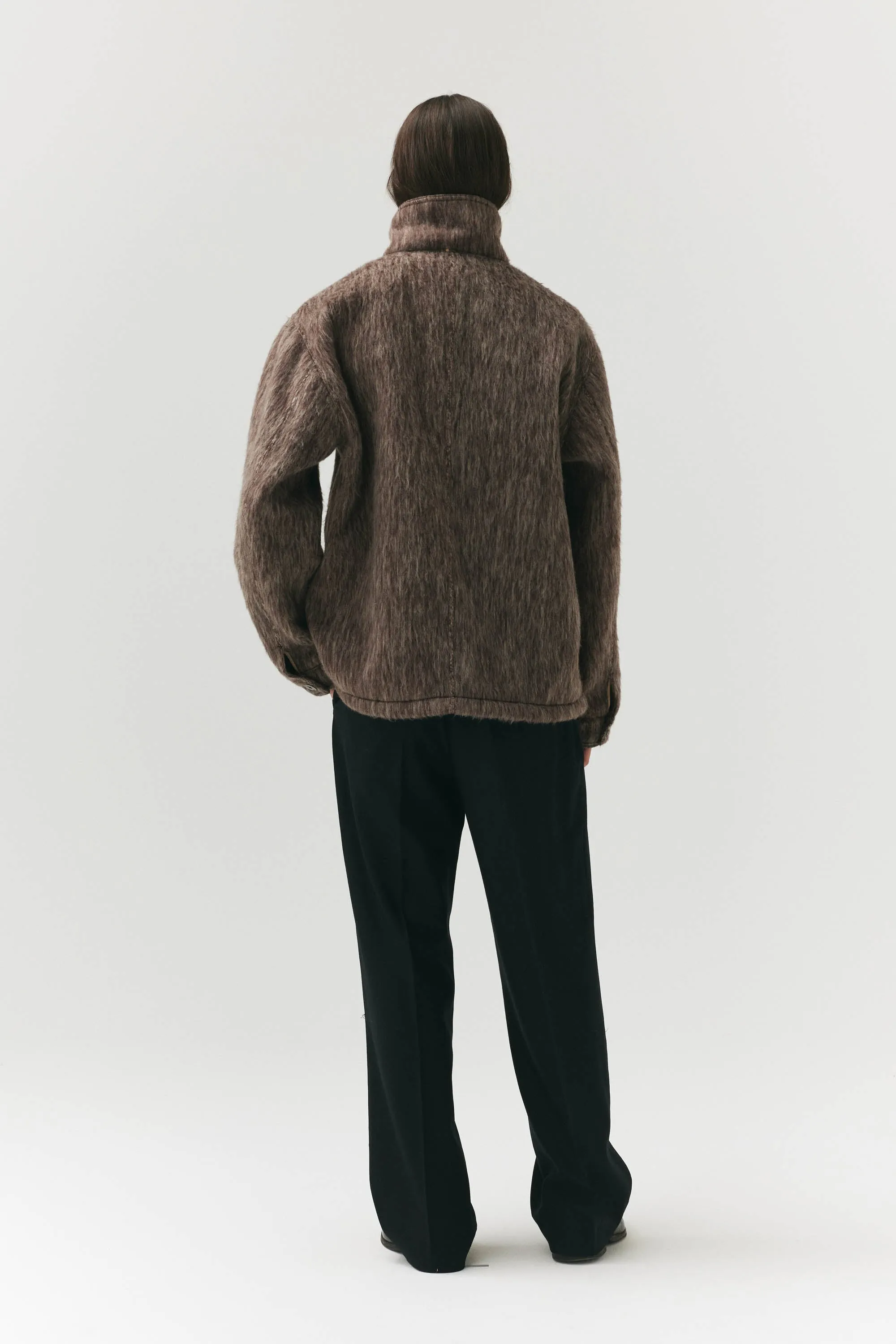 ZIP UP CARDI BONDED WOOL AW24 BROWN