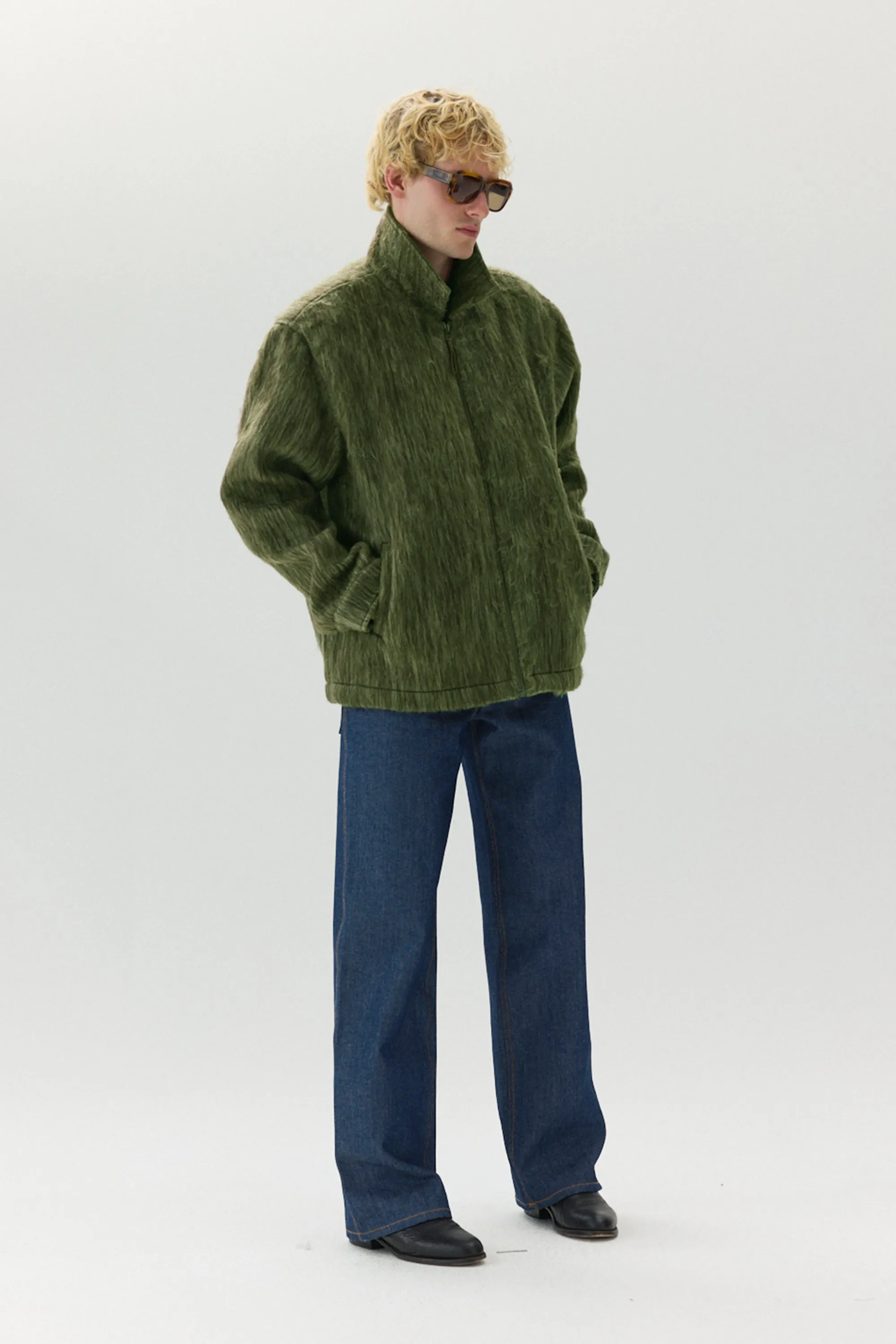 ZIP UP CARDI BONDED WOOL AW24 GREEN